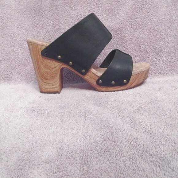 Kork-Ease Darra Sandals Size 9 Black Leather Wood Heel Cork Studs Platform Foam - Picture 3 of 11